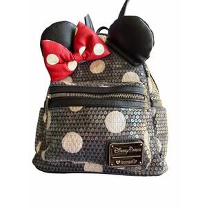 Disney Parks Loungefly Minnie Mouse Sequin Mini Backpack Polka Dot EUC
